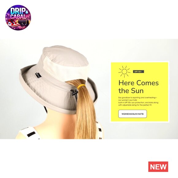 Wide Brim Bucket Sun Hat with Ponytail Hole UPF 50 Packable